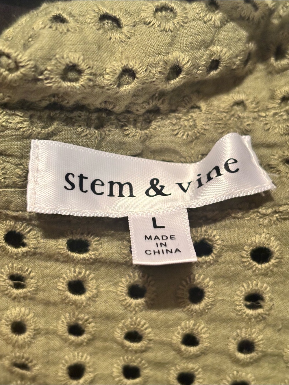 Stem & Vine Eyelet Top in Olive Green